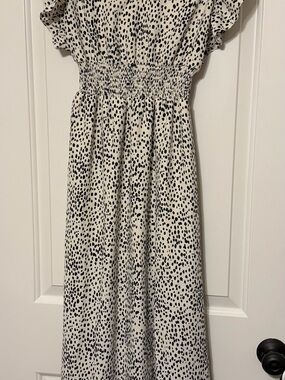Express Black and White Dot Smocked Waist Dress